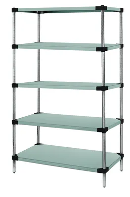 Quantum WRS5-54-2442SS Solid Shelving Starter Kit, 42"W x 24"D x 54"H, 400-600 lb capacity, Stainless