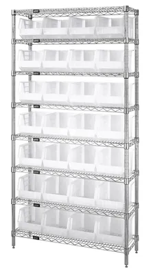 Quantum WR8-239CL Bin Wire Shelving System, 36"W x 12"D x 74"H, 800 lb capacity, Chrome