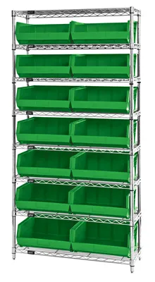 Quantum WR8-250GN Bin Wire Shelving System, 36"W x 14"D x 74"H, 800 lb capacity, Chrome
