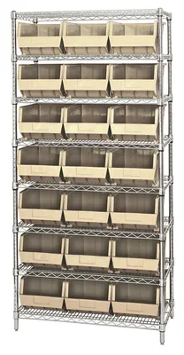 Quantum WR8-255IV Bin Wire Shelving System, 36"W x 18"D x 74"H, 800 lb capacity, Chrome