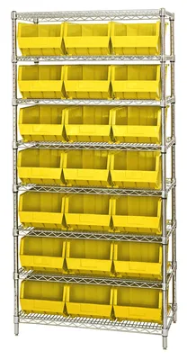 Quantum WR8-255YL Bin Wire Shelving System, 36"W x 18"D x 74"H, 800 lb capacity, Chrome