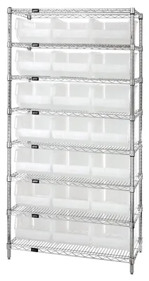 Quantum WR8-255CL Bin Wire Shelving System, 36"W x 18"D x 74"H, 800 lb capacity, Chrome