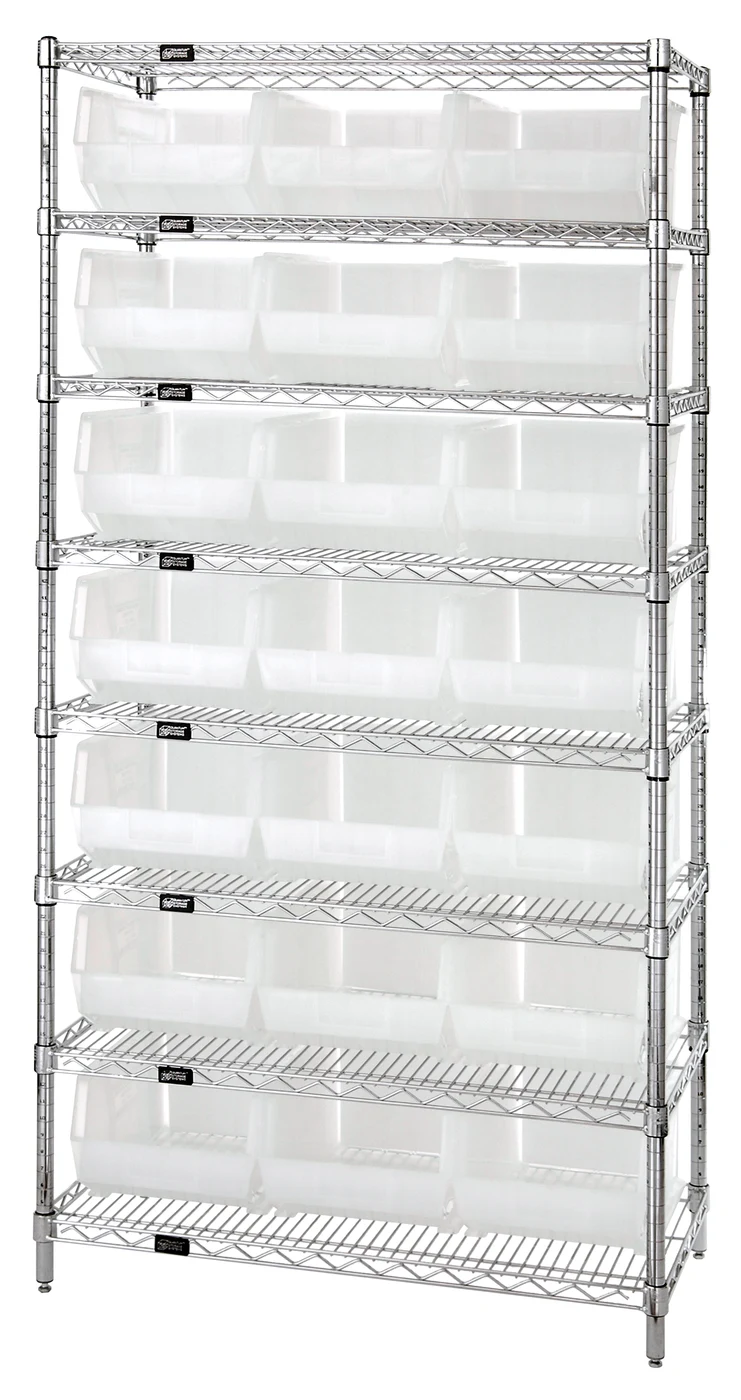 Quantum WR8-255CL Bin Wire Shelving System, 36"W x 18"D x 74"H, 800 lb capacity, Chrome
