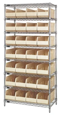 Quantum WR8-463IV Bin Wire Shelving System, 36"W x 18"D x 74"H, 800 lb capacity, Chrome