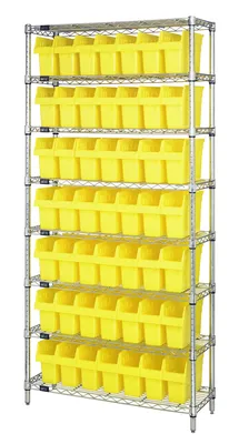 Quantum WR8-801YL Bin Wire Shelving System, 36"W x 12"D x 74"H, 800 lb capacity, Chrome