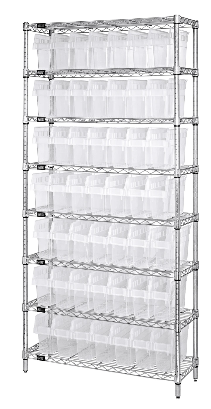 Quantum WR8-801CL Bin Wire Shelving System, 36"W x 12"D x 74"H, 800 lb capacity, Chrome