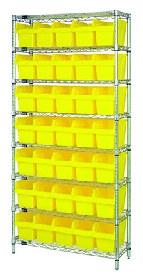 Quantum WR8-804YL Bin Wire Shelving System, 36"W x 18"D x 74"H, 800 lb capacity, Chrome