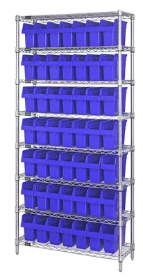 Quantum WR8-805BL Bin Wire Shelving System, 36"W x 24"D x 74"H, 800 lb capacity, Chrome