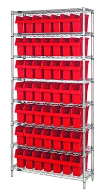 Quantum WR8-805RD Bin Wire Shelving System, 36"W x 24"D x 74"H, 800 lb capacity, Chrome