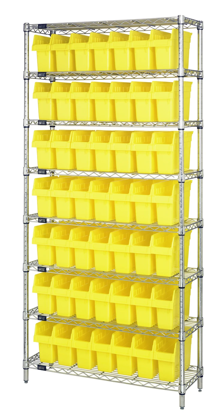 Quantum WR8-805YL Bin Wire Shelving System, 36"W x 24"D x 74"H, 800 lb capacity, Chrome
