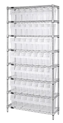 Quantum WR8-805CL Bin Wire Shelving System, 36"W x 24"D x 74"H, 800 lb capacity, Chrome