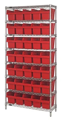 Quantum WR8-806RD Bin Wire Shelving System, 36"W x 24"D x 74"H, 800 lb capacity, Chrome
