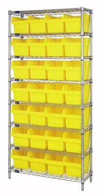Quantum WR8-808YL Bin Wire Shelving System, 36"W x 18"D x 74"H, 800 lb capacity, Chrome
