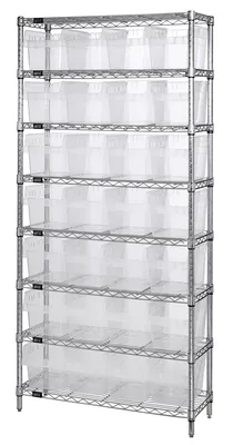 Quantum WR8-808CL Bin Wire Shelving System, 36"W x 18"D x 74"H, 800 lb capacity, Chrome