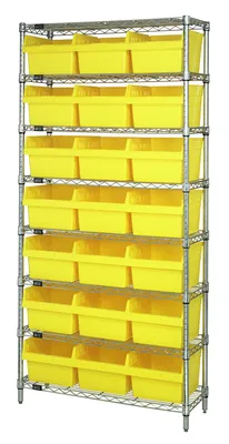 Quantum WR8-810YL Bin Wire Shelving System, 36"W x 18"D x 74"H, 800 lb capacity, Chrome