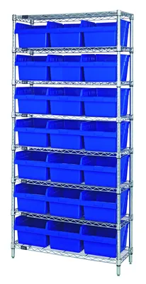 Quantum WR8-816BL Bin Wire Shelving System, 36"W x 24"D x 74"H, 800 lb capacity, Chrome