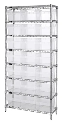 Quantum WR8-816CL Bin Wire Shelving System, 36"W x 24"D x 74"H, 800 lb capacity, Chrome
