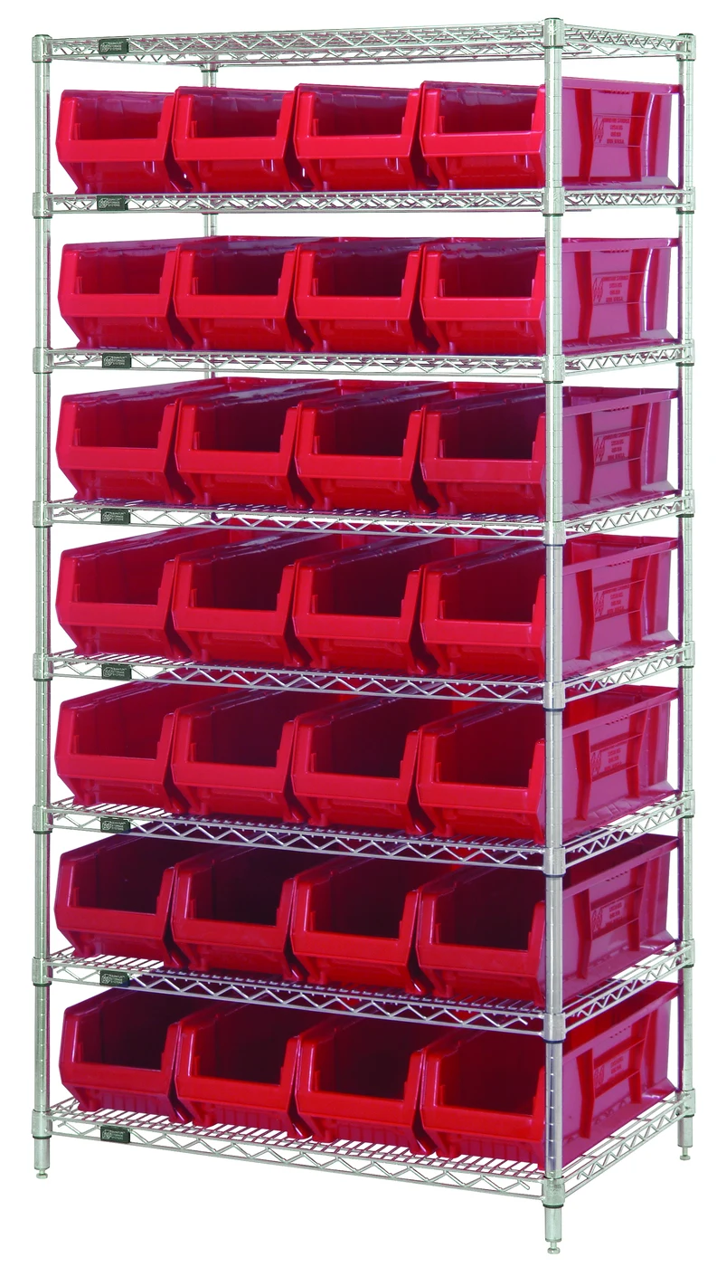 Quantum WR8-950RD Stationary Bin Systems Unit, 36"W x 24"D x 74"H, 800 lb capacity, Chrome