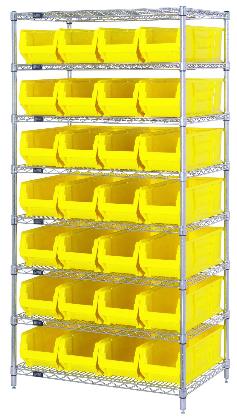 Quantum WR8-950YL Stationary Bin Systems Unit, 36"W x 24"D x 74"H, 800 lb capacity, Chrome