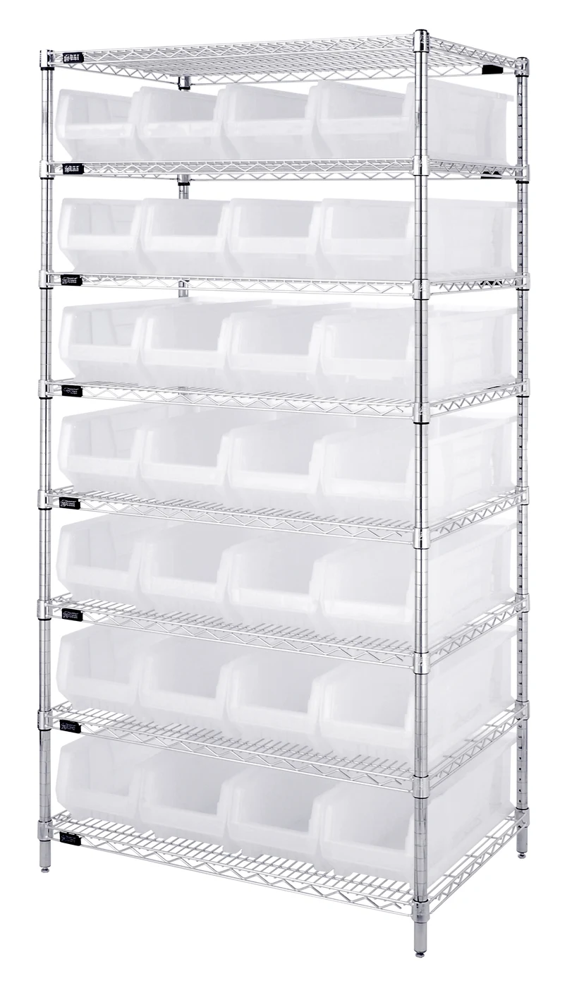 Quantum WR8-950CL Stationary Bin Systems Unit, 36"W x 24"D x 74"H, 800 lb capacity, Chrome