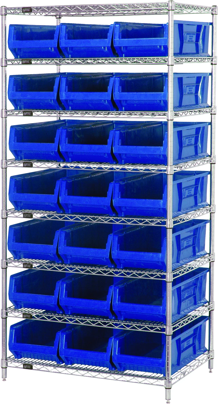 Quantum WR8-952BL Stationary Bin Systems Unit, 36"W x 24"D x 74"H, 800 lb capacity, Chrome