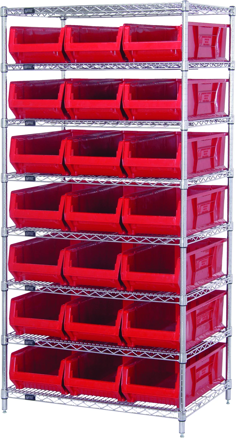 Quantum WR8-952RD Stationary Bin Systems Unit, 36"W x 24"D x 74"H, 800 lb capacity, Chrome