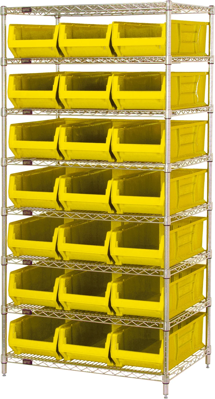 Quantum WR8-952YL Stationary Bin Systems Unit, 36"W x 24"D x 74"H, 800 lb capacity, Chrome