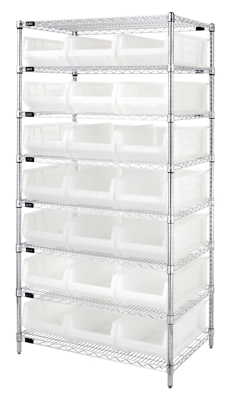 Quantum WR8-952CL Stationary Bin Systems Unit, 36"W x 24"D x 74"H, 800 lb capacity, Chrome