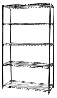 Quantum WR86-1424BK-5 Wire Shelving Starter Kit, 24"W x 14"D x 86"H, 600-800 lb capacity, Black