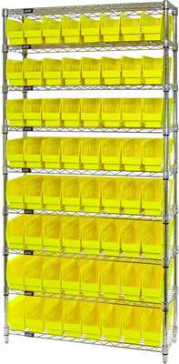 Quantum WR9-201YL Bin Wire Shelving System, 36"W x 12"D x 74"H, 800 lb capacity, Chrome