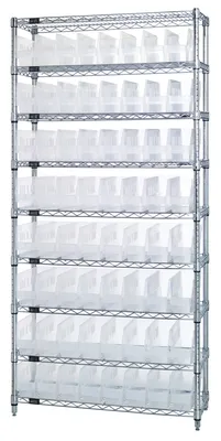Quantum WR9-201CL Bin Wire Shelving System, 36"W x 12"D x 74"H, 800 lb capacity, Chrome