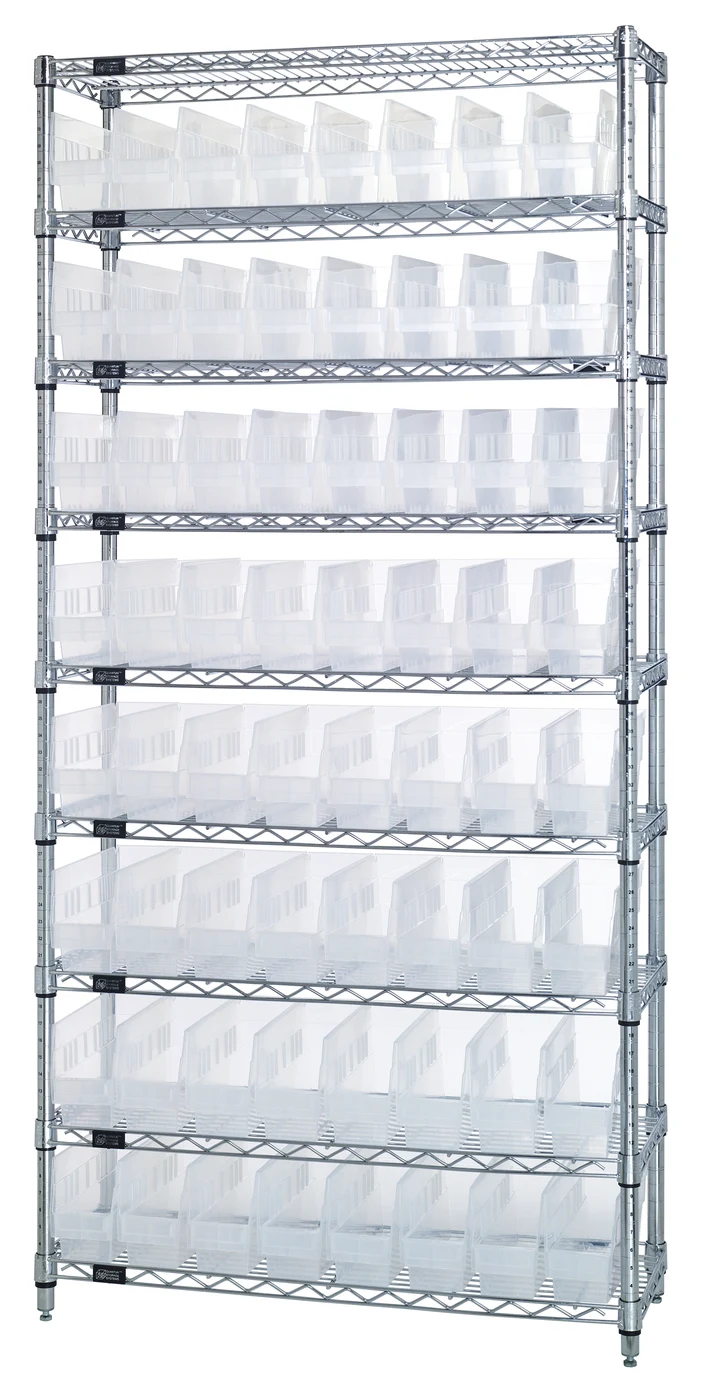 Quantum WR9-201CL Bin Wire Shelving System, 36"W x 12"D x 74"H, 800 lb capacity, Chrome