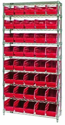 Quantum WR9-202RD Bin Wire Shelving System, 36"W x 12"D x 74"H, 800 lb capacity, Chrome