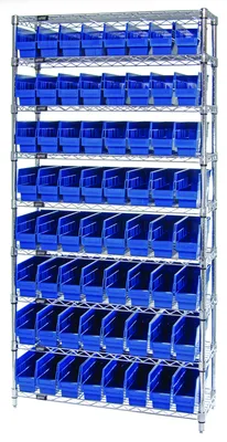 Quantum WR9-203BL Bin Wire Shelving System, 36"W x 18"D x 74"H, 800 lb capacity, Chrome