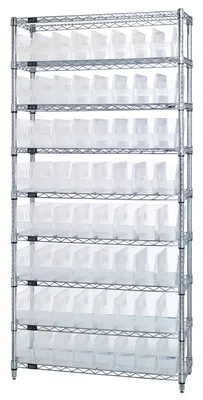 Quantum WR9-203CL Bin Wire Shelving System, 36"W x 18"D x 74"H, 800 lb capacity, Chrome