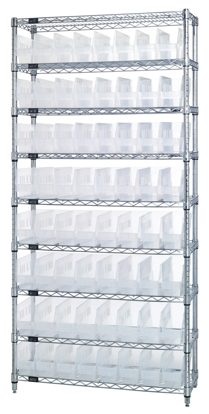 Quantum WR9-203CL Bin Wire Shelving System, 36"W x 18"D x 74"H, 800 lb capacity, Chrome