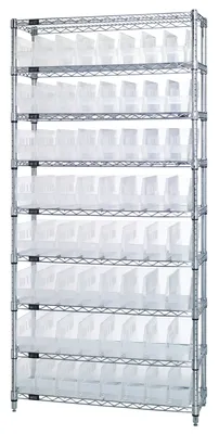 Quantum WR9-205CL Bin Wire Shelving System, 36"W x 24"D x 74"H, 800 lb capacity, Chrome