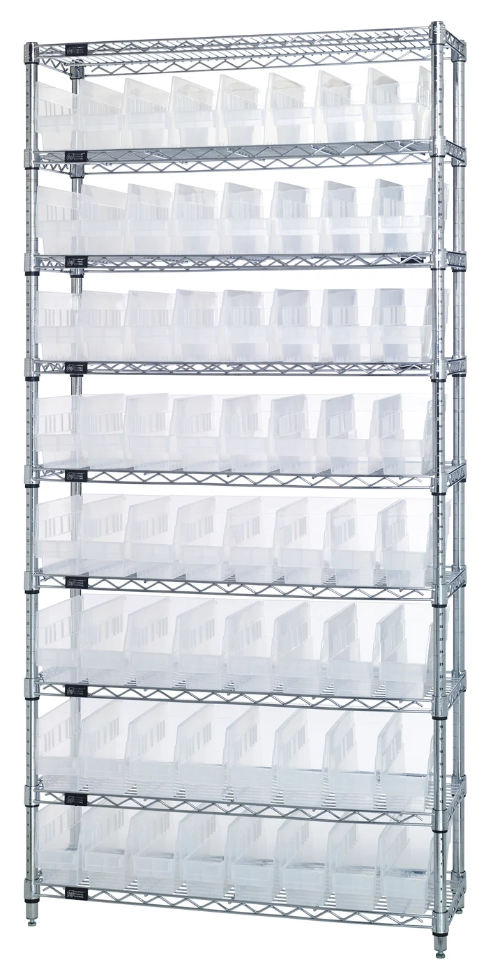 Quantum WR9-205CL Bin Wire Shelving System, 36"W x 24"D x 74"H, 800 lb capacity, Chrome