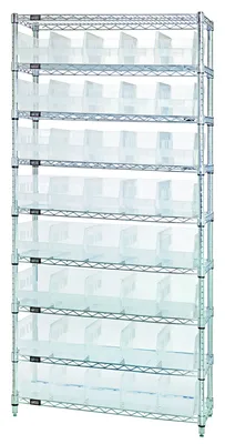 Quantum WR9-206CL Bin Wire Shelving System, 36"W x 24"D x 74"H, 800 lb capacity, Chrome