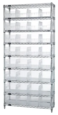 Quantum WR9-207CL Bin Wire Shelving System, 36"W x 12"D x 74"H, 800 lb capacity, Chrome