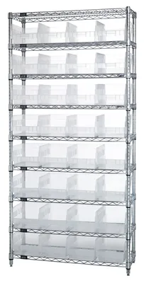 Quantum WR9-208CL Bin Wire Shelving System, 36"W x 18"D x 74"H, 800 lb capacity, Chrome