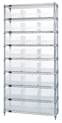 Quantum WR9-209CL Bin Wire Shelving System, 36"W x 12"D x 74"H, 800 lb capacity, Chrome