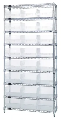 Quantum WR9-210CL Bin Wire Shelving System, 36"W x 18"D x 74"H, 800 lb capacity, Chrome