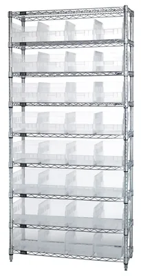 Quantum WR9-214CL Bin Wire Shelving System, 36"W x 24"D x 74"H, 800 lb capacity, Chrome
