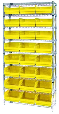 Quantum WR9-216YL Bin Wire Shelving System, 36"W x 24"D x 74"H, 800 lb capacity, Chrome