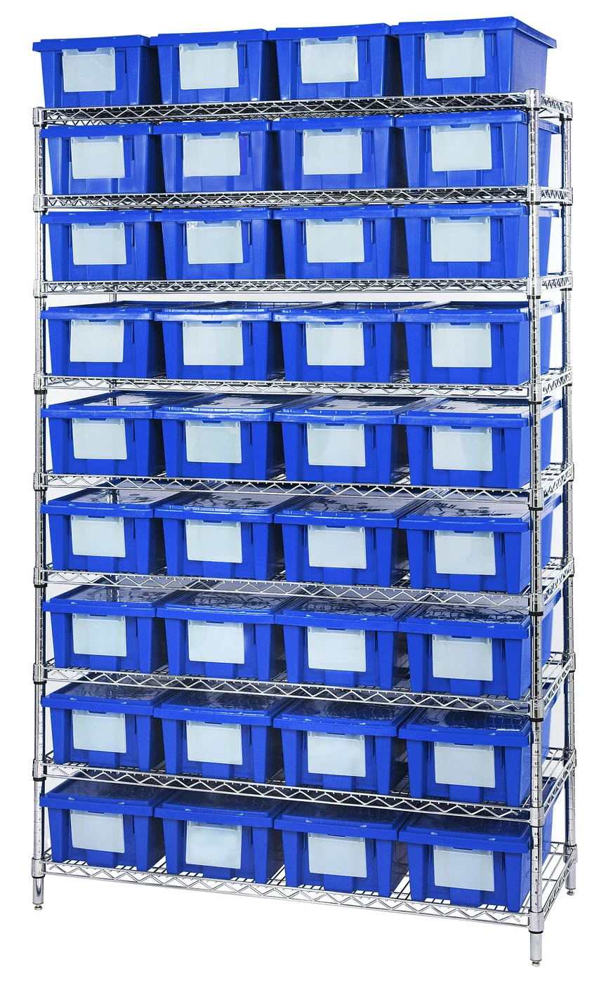 Quantum WR9-36180BL Bin Wire Shelving System, 48"W x 18"D x 74"H, 600-800 lb capacity, Chrome