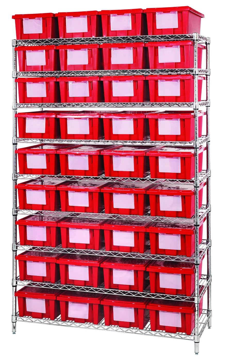 Quantum WR9-36180RD Bin Wire Shelving System, 48"W x 18"D x 74"H, 600-800 lb capacity, Chrome