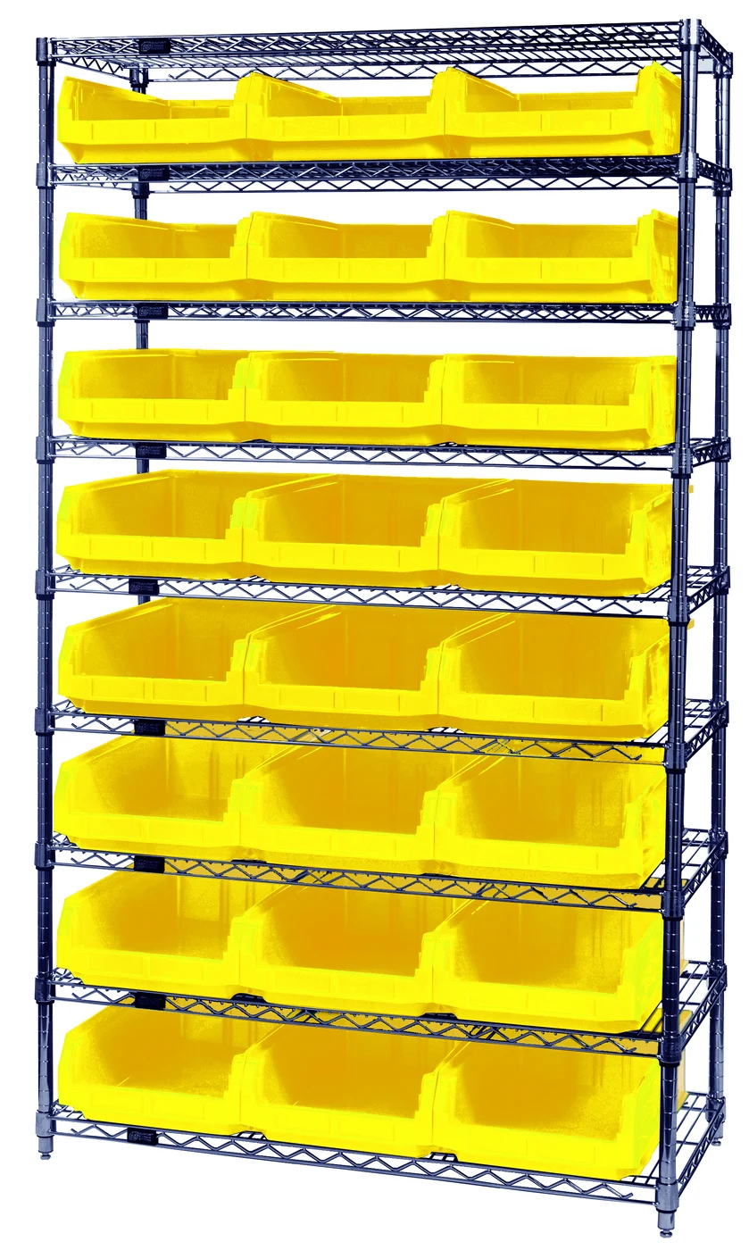 Quantum WR9-531YL Bin Wire Shelving System, 42"W x 18"D x 74"H, 800 lb capacity, Chrome