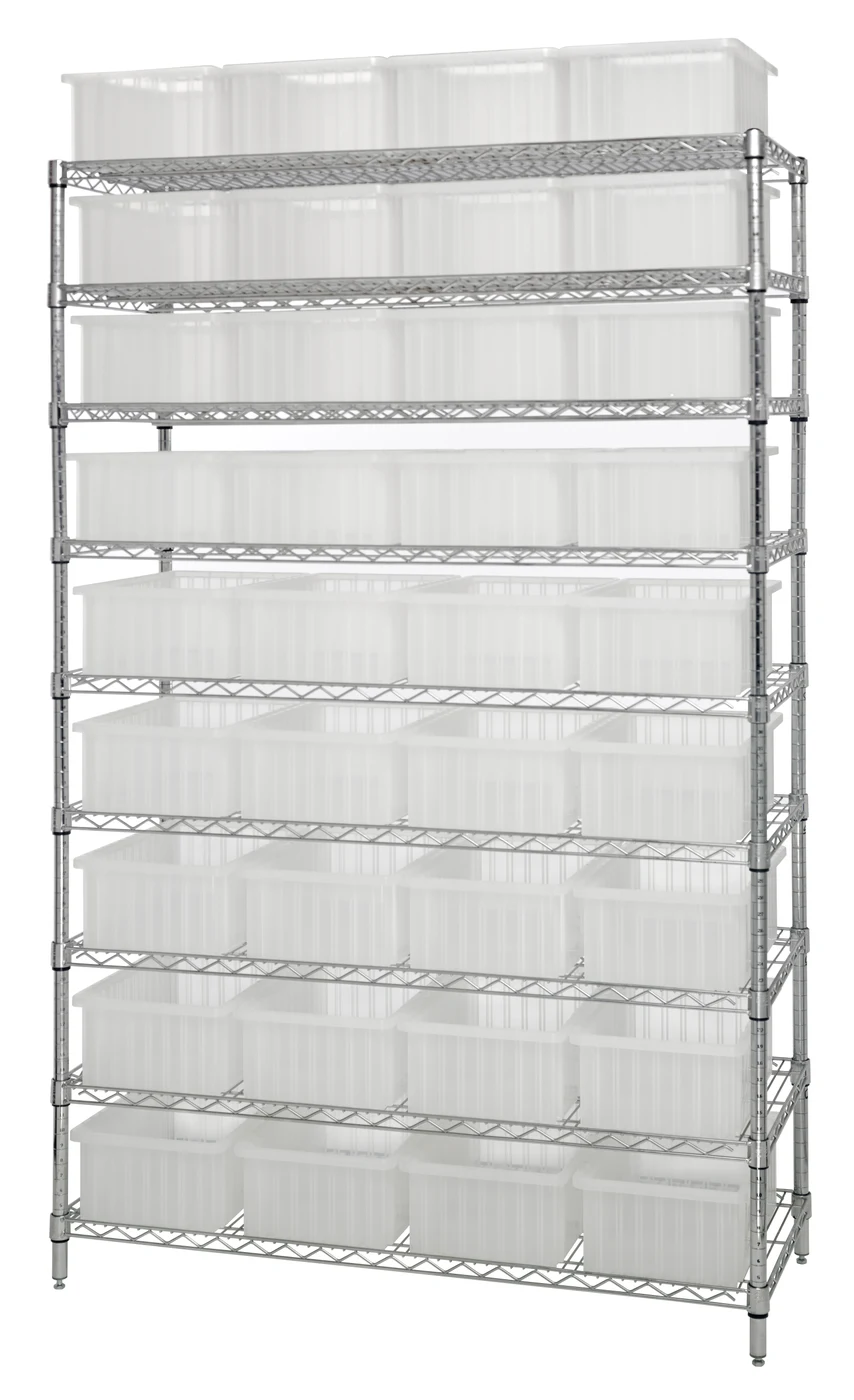 Quantum WR9-93060CL Bin Wire Shelving System, 60"W x 24"D x 74"H, 600-800 lb capacity, Chrome