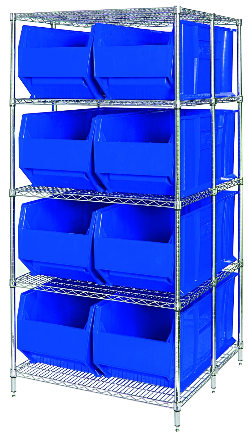 Quantum WRA86-2136C-166BL RackBin 42" Container Wire Shelving System, 42"D x 36"W x 86"H, Chrome